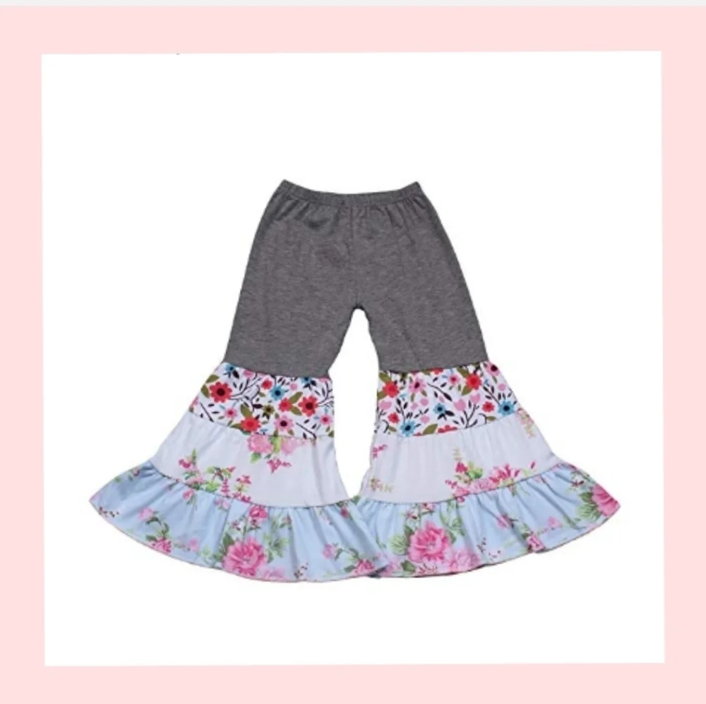 🐑 NWOT Little Girl's Floral Ruffle Party Outfit Gray Blue . Size 6-7 yrs.
